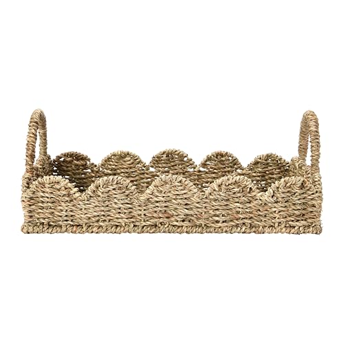 Household Essentials Seagrass Tray with Scalloped Edge, Natural - color: Natural Seagrass, size: 14" x 10" x 5"