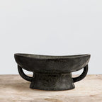 Creative Co-Op Stoneware Footed Pedestal Bowl with Handles, Reactive Glaze, Black - color: Black, size: 9.5" Round x 4" Tall