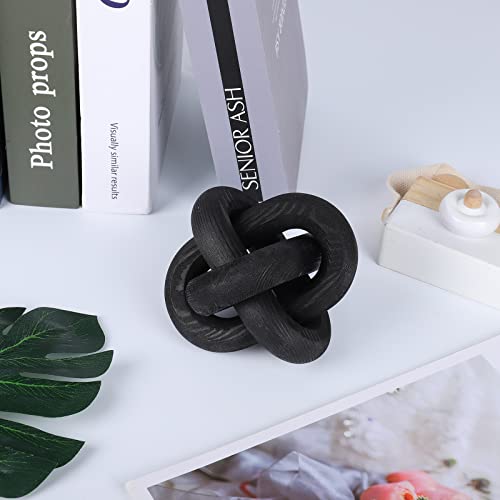 Jlong Wood Knot Decor, 3-Link Wood Chain Link Coffee Table Decor, Small Shelf Decor Accents, Hand Carved Modern Farmhouse Boho Wooden Knot Decorative Chain Wood Decor for Living Room Bedroom Office - color: Black
