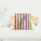 Gold Bookends – Unique Decorative Book Ends with Ginkgo Leaf Design, Cute Bookends for Shelves, Desks, or Libraries for Book Lovers