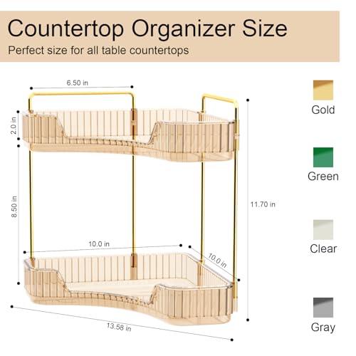 GTI 2 Tier Makeup Organizer, Large Capacity Bathroom Counter Organizer, Perfume Cosmetics Skincare Vanity Organizers, Dresser Countertop Organizer and Storage for Women (Amber) - color: Amber, size: 10" x 10" x 11.7"