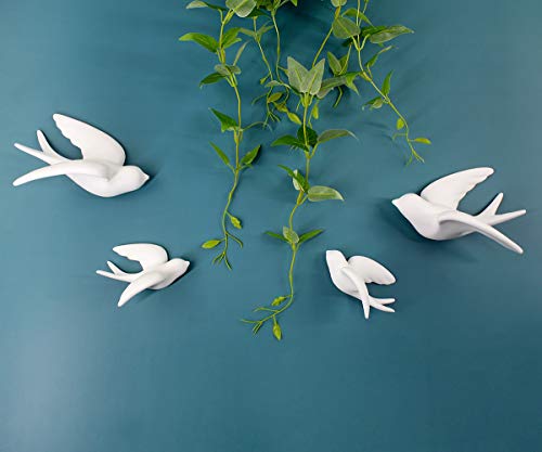 FANWNKI Ceramic Flying Birds Sparrows Wall Mount Hanging Decor-White-2Pack,Left - size: Left