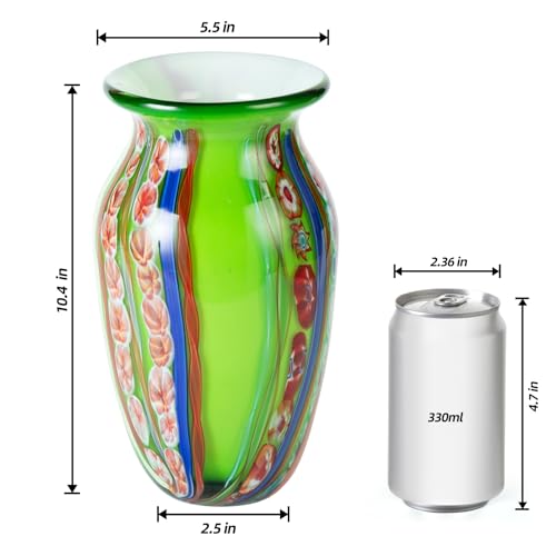 KAMMAK Colored Glass Vase, Beautiful Hand Blown Decorative Vase, Modern Art Vase for Flower Mantle Dining Table Centerpiece, Entryway Living Room Wedding Decoration (JG2071) - style: JG02071