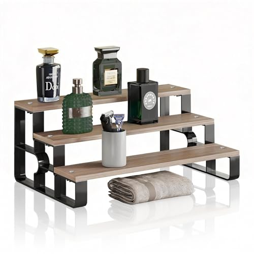 3 Tier Cologne Organizer for Men,Perfume Stand for Dresser,Makeup Organizer for Vanity,Display Riser Stand,Wooden Bathroom Countertop Stand for Bedroom,Dressing(Walnut,Width=11.2") - color: Walnut, size: 3 Tiers-width=11.2"