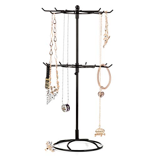 2 Tier Jewelry Display Holder,Retail Spinner Display Stand,Rotating Bracelet Storage Rack,Dressing Table,Black - color: Black 1Pcs