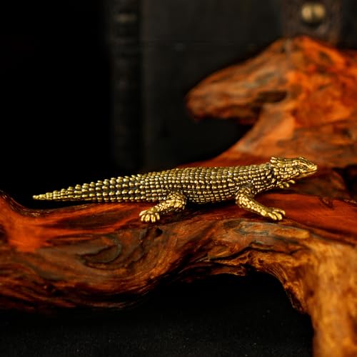 Armor-Plated Lizard Statue - 100% Solid Brass Retro Sculpture Handcrafted Heavy-Duty Reptile Decor Vintage Collectible Art Piece for Home & Office Unique Gift for Reptile Lovers - style: Lizard