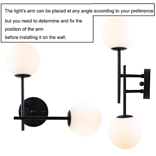BYOLIIMA Black Globe Wall Sconces, 2-Light Modern Matte Black Vanity Lights with White Globe Glass Shade, Industrial Farmhouse Wall Lamp for Bedroom, Living Room, Kitchen, Bathroom - color: Black