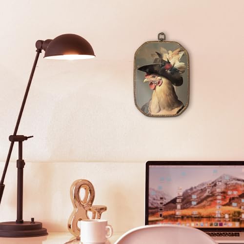 Hxlac Whimsical Chicken Rectangular Wall Art Framed, Dark Moody Rooster Rectangular Wall Decor, Rustic Farm Animal Chicken Hanging Canvas Prints Wall Sculptures for Kitchen Bedroom Living Room Decor, 7.1x10.2 Inch - color: rectangular chicken
