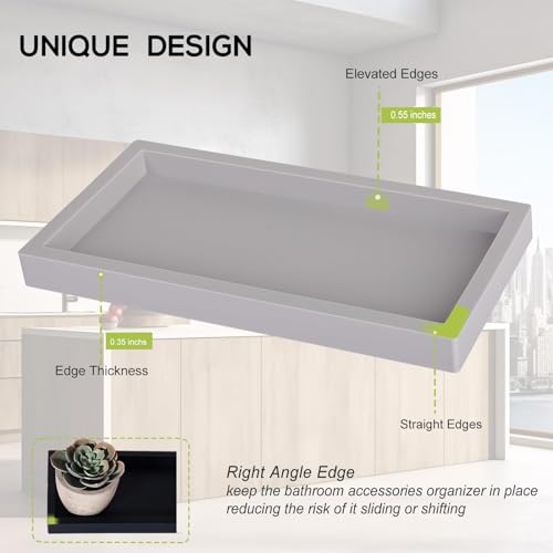 Bathroom Tray, Small Vanity Tray Silicone Soap Dish Sponge Holder Kitchen Sink Organizer Bathroom Accessories for Countertop, Toilet, Shower - Light Grey - color: Light Gray, size: 7.9" x 4.0"