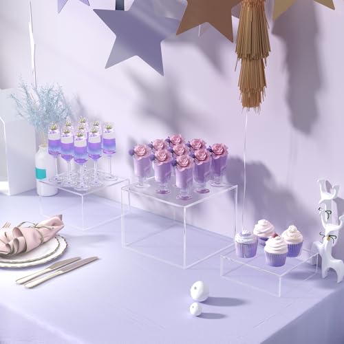 Buffet Risers, Food Display Risers for Party, Crystal Clear Acrylic Risers Display Stand for Buffet Table, Catering Displays for Dessert, Cube Box Nesting Riser with Hollow Bottom - color: 5"x6"x7"x8"x9"x10" 6PCS Clear