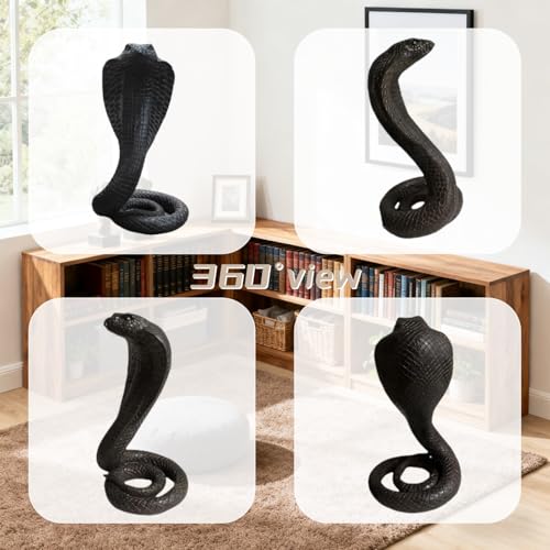 King Cobra Snake Statue Sculpture, Animal Figure Collectible Gifts for Snake Lover Office Home Decor Desk Decoration Garden Yard Figurines Outdoor Decor, Black Color - color: Black
