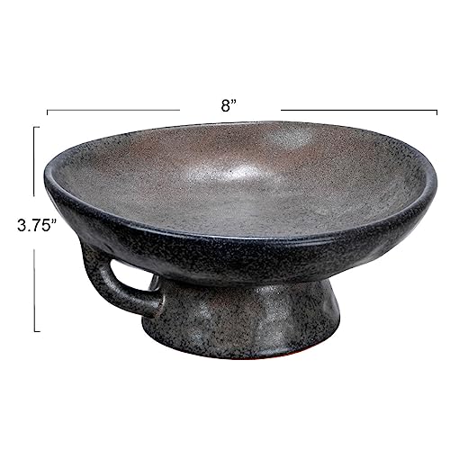 Creative Co-Op Stoneware Bowl with Handle and Base, Black Reactive Glaze - color: Black, size: 8.0" Round x 3.75" Tall