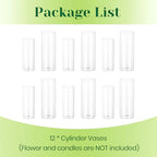 Hewory Glass Cylinder Vases for Centerpieces: 7“+6" Tall 12Pcs Clear Small Bud Vases for Flowers Wedding Party Table Decoration - Skinny Hurricane Candle Holders for Floating Candles