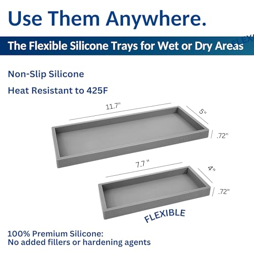 Spacewiser Countertop and Vanity Tray - 2 PC (11” and 7”) Shatterproof Silicone Kitchen and Bathroom Trays for Counter, Kitchen Soap Dispenser Tray, Vanity Trays for Bathroom, Perfume Key Tray - color: Modern Gray, size: Set‐ 1 Small + 1 Large