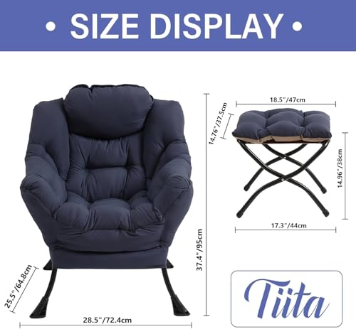 Tiita Lazy Chair with Ottoman, Navy Modern Large Accent Chair, Comfy Leisure Sofa Armchair with Ottoman, Reading Chair with Footrest for Bedroom, Living Room, Dorm Rooms, Navy - color: Peach Skin Navy