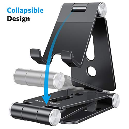 OMOTON Foldable Cell Phone Stand, C4 Portable Aluminum Phone Holder, Adjustable Phone Dock Cradle Compatible with iPhone 17/16/15 Pro Max, Samsung Galaxy, Small Tablets and Other Phones, Black - color: Black