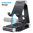 OMOTON Foldable Cell Phone Stand, C4 Portable Aluminum Phone Holder, Adjustable Phone Dock Cradle Compatible with iPhone 17/16/15 Pro Max, Samsung Galaxy, Small Tablets and Other Phones, Black - color: Black