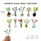 10-Pack Magnetic Mini Clear Glass Bud Vases for Fridge – Strong Magnets, Leak-Proof Propagation Vases – with 10 Faux Flowers (No Trimming) – Locker, Cubicle & Coworker Gift (Clear Glass)