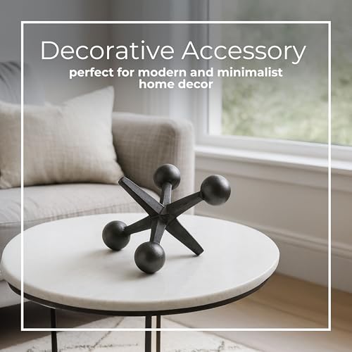 Black Metal Jacks Decorative Object – Abstract Sculpture Modern Home Decor Ornament – Shelf Styling & Coffee Table Decor for Bathroom, Office & Living Room – 7" x 5" - color: Black