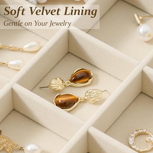 pickpiff Drawer Jewelry Organizer & Display Trays: 2pcs 24grid Velvet Stackable Jewelry Case (13.8x9.4x1.2inch) - Soft Beige Ring Storage Bracelet Holder Earring Box - size: 24 grids + 24 grids