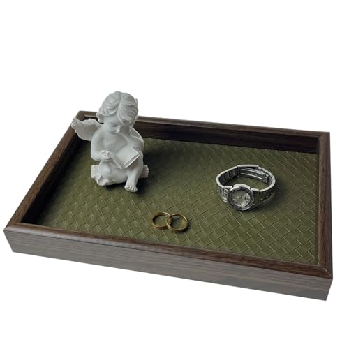 Wood Decorative Serving Tray & Valet Catchall - Holds Keys, Wallet, Phone, Jewelry - 12x8 Inch for Coffee Table, Ottoman, Nightstand, Entryway, Kitchen Home Decor