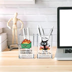 Funny Black Cat 2 Pack Acrylic Cosmetic Pencil Pen Holder Cup, Emotional Dumpster Fire Pencil Pen Holder Cup, Cat Lover Gift for Women, Office Sarcastic Gifts for Women Men Colleague - style: Everything Fine 2