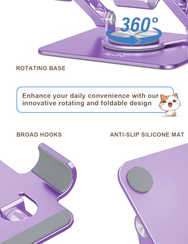 Aoviho Tablet Stand 360° Rotating Aluminum Holder - Adjustable, Portable & Foldable Monitors Stand for iPads, Compatible with 4-13.3" Tablets, Purple - color: Purple