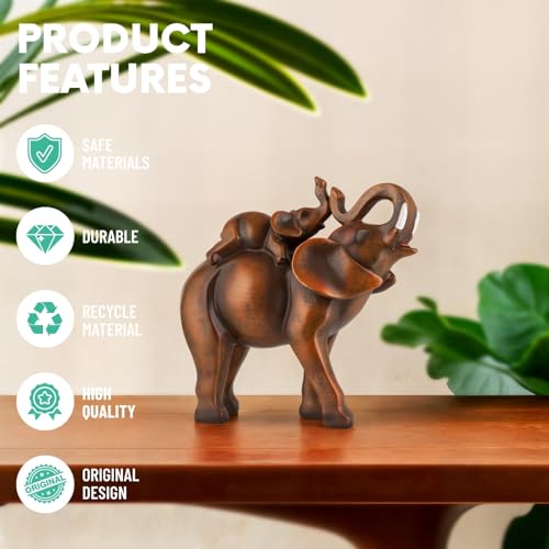 Wood-Grain Elephant Figurine, Mother and Baby Elephant Resin Statue for Home Decor, Animal-Themed Gift for Women, Mom, or Friends - color: Wood-grain Elephant