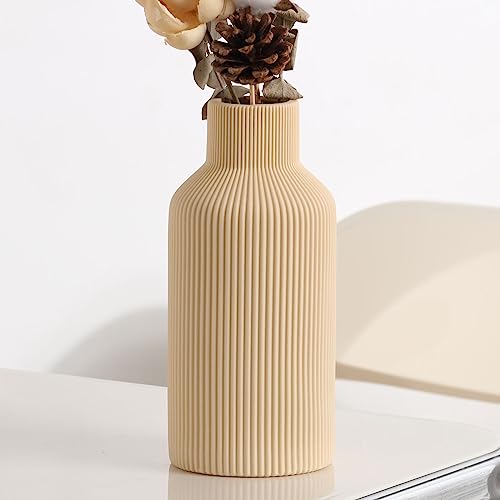 Ceramic Flower Vase,Minimalist Modern Farmhouse Decorative,Small Boho Vase for Pampas Grass,Table,Shelf Bookshelf Decor,Mantel,Entryway Decoration and Centerpieces(8 inch,Beige) - color: Light Yellow