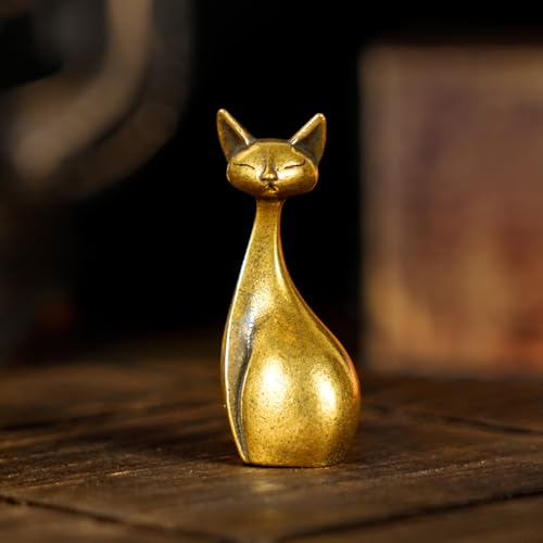 CHOVY Retro Handcrafted Elegant Cat Statue - 100% Solid Brass Desk Sleek Peek-a-Boo Feline in Regal Pose | Vintage Style Collectible Art Piece for Home, Unique Gift for Cat Lovers & Art Collectors - style: Cool Cat