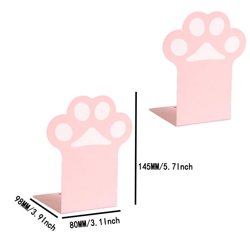 2 Sets Cat Paw Metal Bookends(4 Pieces in Total) Cute Desktop Bookshelf Sturdy Cartoon Bookshelf for Office and Home Decoration(Pink) - color: 2 Sets Pink