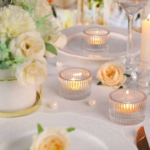 Lanttu Clear Tealight Candle Holder Set of 12, Small Votive Candle Holders for Wedding, Glass Tea Light Candles Holder for Party&Home Decor, Table Centerpiece (2''Dia*1.4''H) - color: Clear