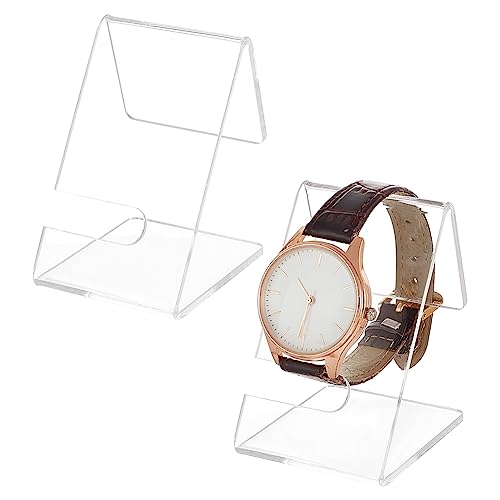 PH PandaHall 2PCS Acrylic Watch Display Stands, Clear Watch Holder Organizer Jewelry Watch Rack Single Watch Display Holder Showcase for Men Watch Bracelet Display Home Decor Retail Use, 2x1.8x2.5