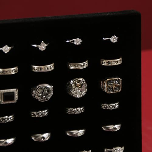 Coward Velvet Ring Holder Stand, 50 Slots Jewelry Ring Display Tray, Jewelry Pad Showcase Organizer for Home or Store Sell Show (Black Velvet) - color: Black Velvet, size: 1 pc