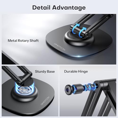 OMOTON 360°Rotating MS04 Magnetic Phone Stand for Desk, Adjustable Foldable Aluminum for MagSafe Cell Phone Stand Holder with Non-Slip Base, for iPhone 17/16/15/14 Pro Max Air, Black - color: Black