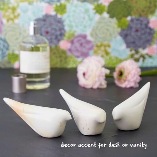 Desk Decor, Bird Figurines, Bird Statue, Desk Decoration, Soapstone, White, 3" Wide