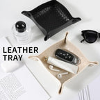 KINIVA 2 Pack PU Leather Jewelry Valet Tray for Men Women,Small Key Bowl for Entryway Table,Portable Travel Catchall Dice Tray (Square-White-2pcs) - style: Square-White-2pcs