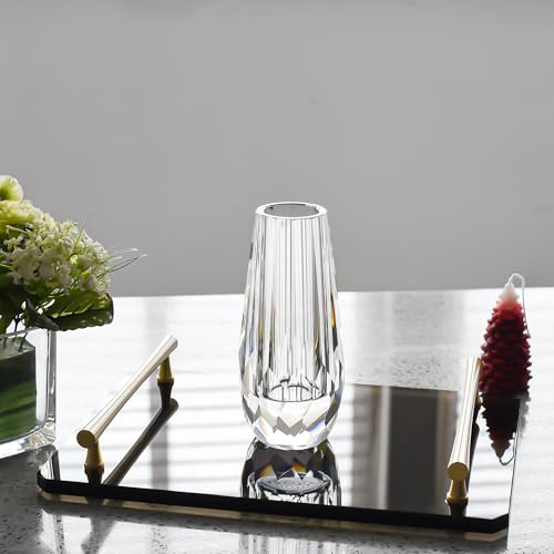 Kitcom Flower/Bud Crystal Vase Decorative Vases for Home or Wedding, Outline Dimensions W3.1''xH7'', Clear with Gift Box - size: Large