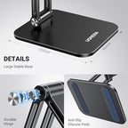 UGREEN Magnetic Phone Stand Compatible with MagSafe Holder for Desk Ergonomic Design Adjustable, Aluminum Cell Phone Stand Compatible for iPhone 17 Air 16 15 14 13 12 Pro Max and MagSafe Case, Black - color: Black