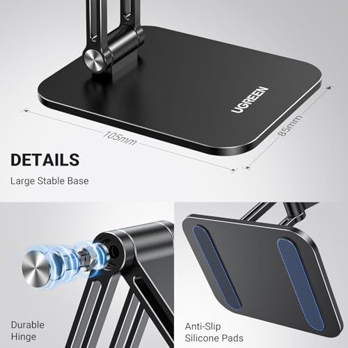 UGREEN Magnetic Phone Stand Compatible with MagSafe Holder for Desk Ergonomic Design Adjustable, Aluminum Cell Phone Stand Compatible for iPhone 17 Air 16 15 14 13 12 Pro Max and MagSafe Case, Black - color: Black