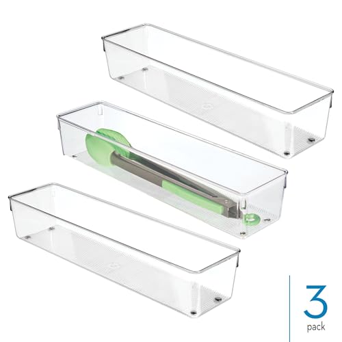 iDesign Plastic Drawer Organizer Bins - Storage for Kitchen, Bathroom, and Desk Drawers - Set of 3 - Clear - style: Pack of 3