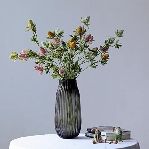 Black Grey Glass Vase for Flowers,Dark Grey Bud Tall Glass Vases,H-12.0" Simple Striped Design for Home Floor Decor,Farmhouse Decor, Centerpiece Coffee Table Decorations - color: Smoke Grey, size: H-12.0IN