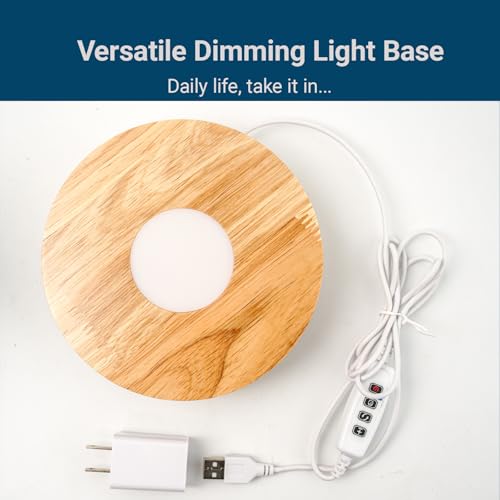 Wood LED Light Base - Crystal Display Stand for Glass Art/Acrylic, 3 Light Modes with 10-Level Dimming & Auto Timer (Yellow, 5.9 inch) - color: Yellow, size: 5.9 inch