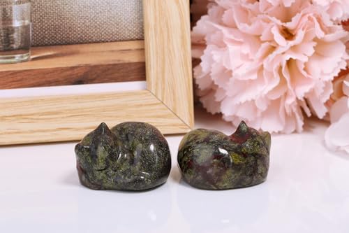 LAIDANLA Dragon Blood Cat Healing Crystals Figurine Sleeping Cat Hand Carved Cute Statue Polished Stone Sculpture Reiki Office Room Bedroom Desk Home Decoration Gifts 1.6" - color: M-dragon Blood