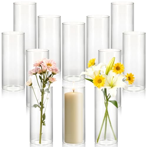 12 Pack 6.5" Tall x 2.4" Diameter Clear Glass Cylinder Vases-Flower Vases for Centerpieces, Hurricane & Floating Candle Holders for Weddings, Parties, Home Decor,Table Displays