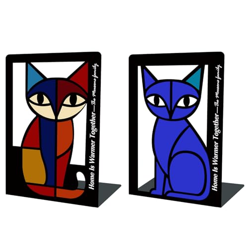 GUSFREUD Metal Cat Bookends Set of 2 – Decorative Cat Metal Book Ends for Shelves, The Mewsons Family Collection, Modern Cat Bookends for Living Room, Office & Bedroom