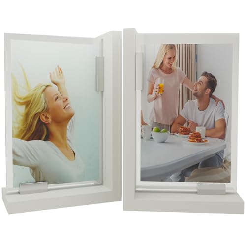 Heavy-Duty Bookends - Set of 2 Decorative Non-Slip Modern Design Book Holder, Crafted Out of Heavy Duty Materials with an Acrylic Picture Display by shoppingaisles® (White) - color: White