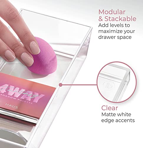 iDesign Plastic Makeup Drawer Organizer Tray - Vanity Organizer or Desk Drawer Organizer - Clear/Matte White - color: Clear/White, style: Pack of 1