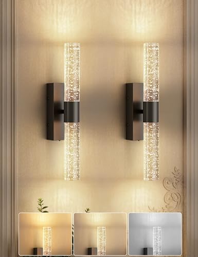 JOFIOS Battery Operated Wall Sconce Set of 2,3CCT Dimmable,10400mAh,Black Modern Rechargeable Wall Sconce with Remote,Wireless Wall Lights for Bedroom,Living Room,Hallway(15.3 inch) - color: Black