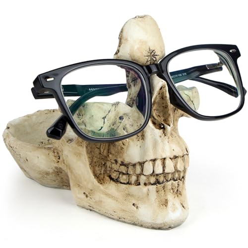 Mrlikale Skull Glasses Stand Holder, Creative Eyeglasses Holder, Sunglasses Spectacle Display Rack, Key Holder Resin Sculptures for Entryway, Home, Office, Desk, Nightstand (White) - color: White